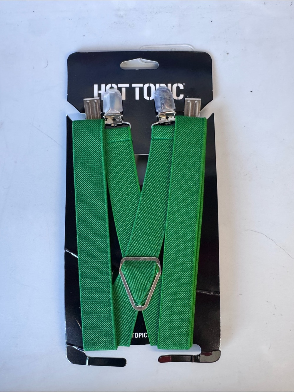 Hot Topic Bright Green Elastic Clip Suspenders